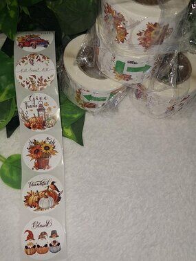 4 Rolls Fall Stickers Autumn Pumpkin Thanksgiving Labels Gift Packaging Stickers